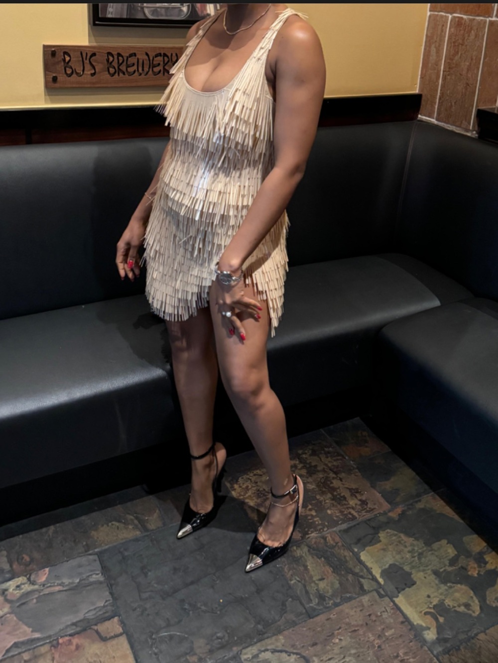 ASOS Beige Fringe Sequin Mini Dress - Picture 2 of 8